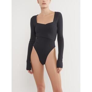 Abercrombie & Fitch Womens‎ Small black Ribbed Long Sleeve Square Neck Bodysuit
